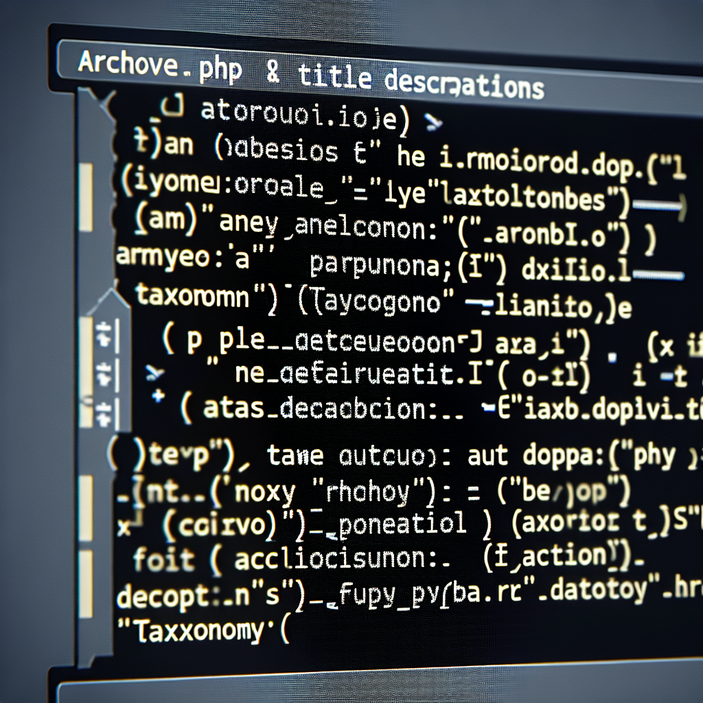 WordPress archive template code showing title and description output
